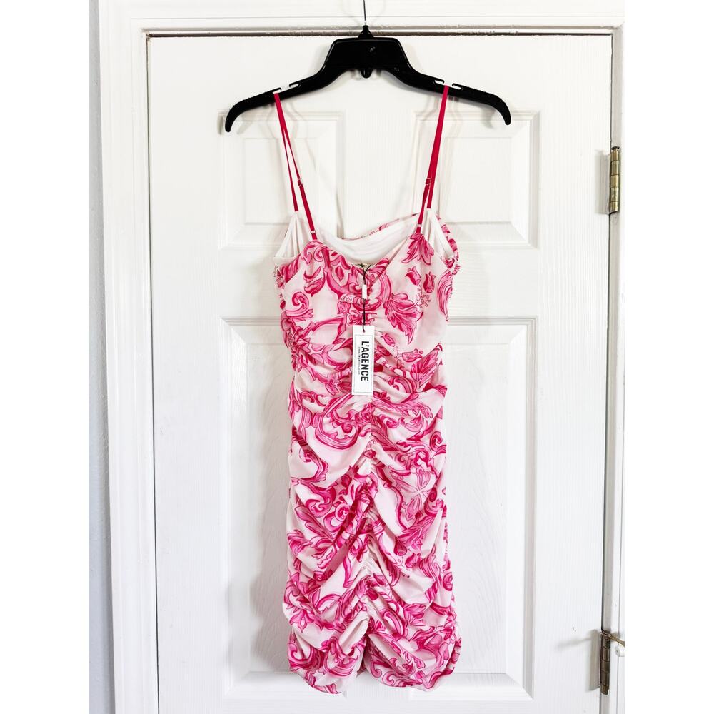 NWT L’Agence Karly Ruched Mesh Mini Bodycon Dress Small S - Picture 5 of 7